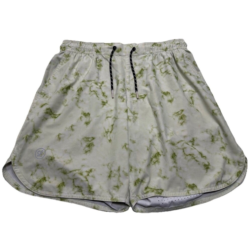 Men's Legends Luka Shorts 7" Size Medium Beige Green Marble Print